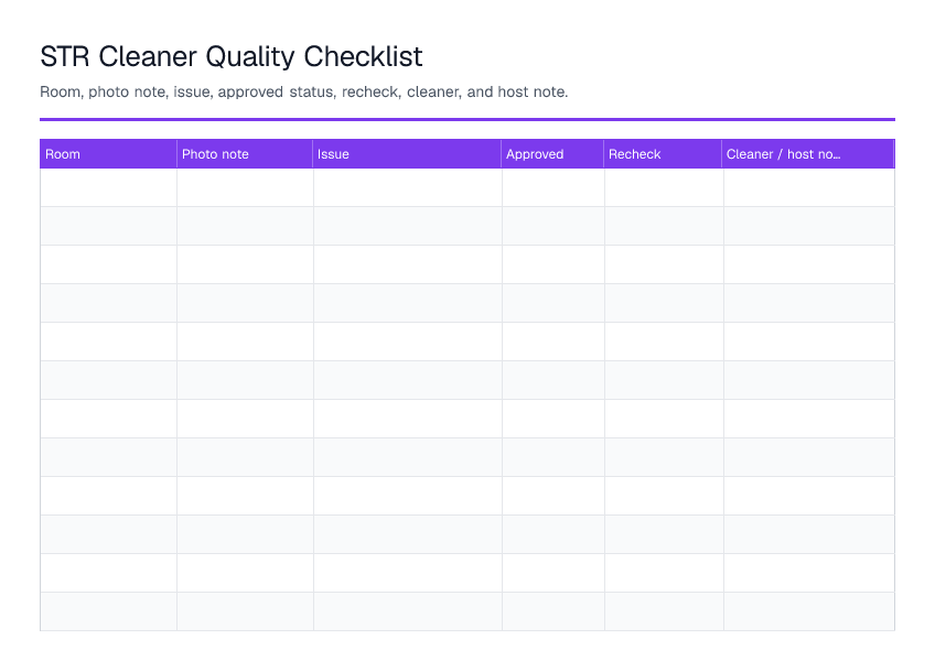 STR Cleaner Quality Checklist — printable PDF preview