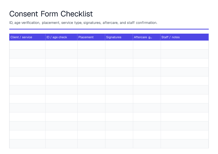 Consent Form Checklist — printable PDF preview