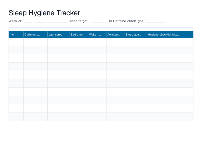 Sleep Hygiene Tracker — printable PDF preview