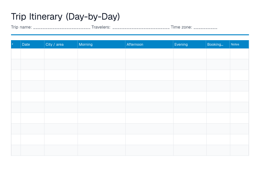 Trip Itinerary (Day-by-Day) — printable PDF preview