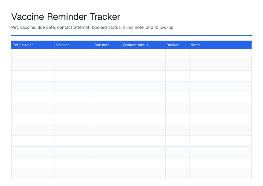 Vaccine Reminder Tracker — printable PDF preview