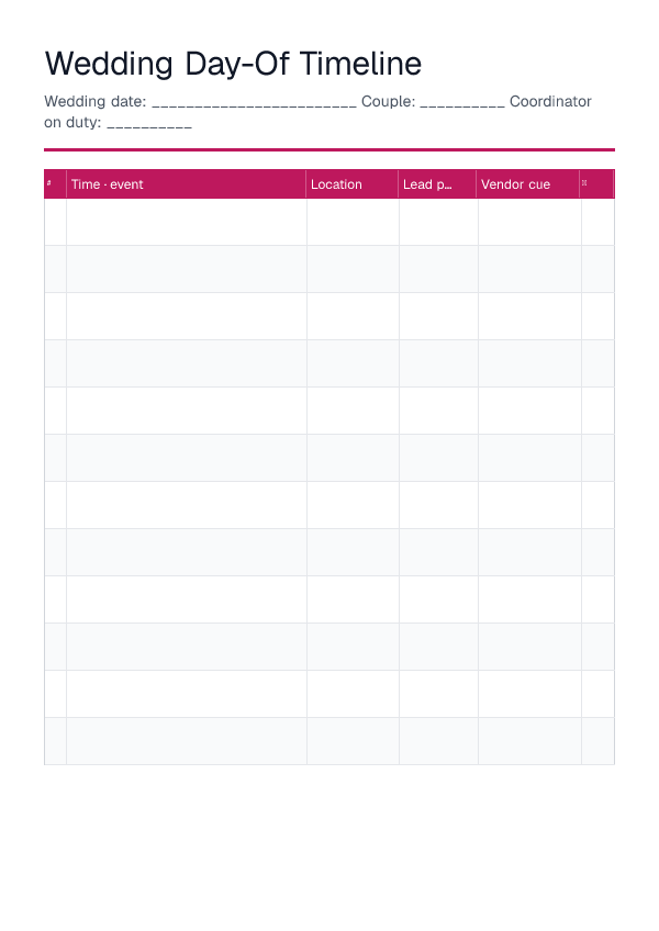 Wedding Day-Of Timeline — printable PDF preview