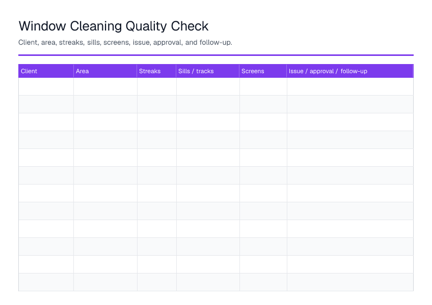 Window Cleaning Quality Check — printable PDF preview