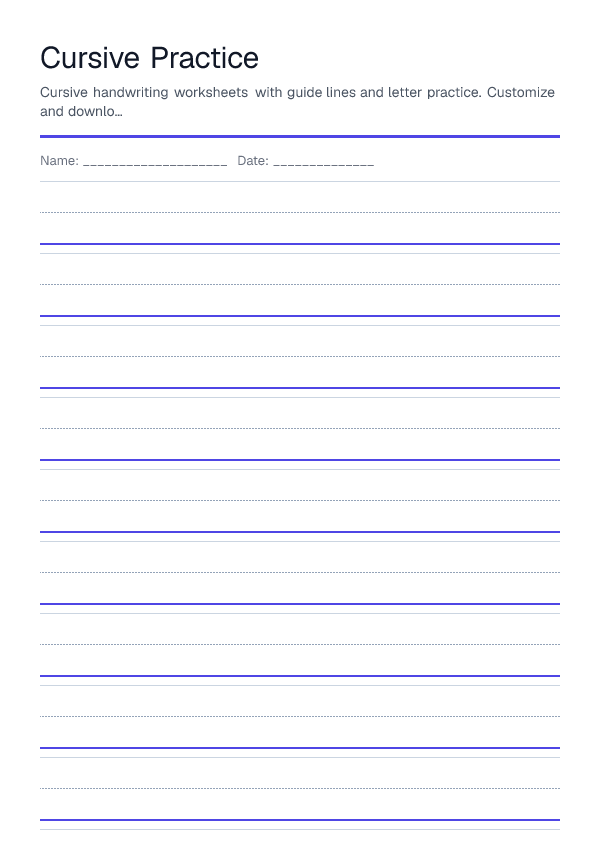 Cursive Practice — printable PDF preview