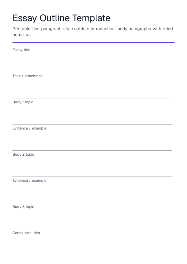 Essay Outline Template — printable PDF preview