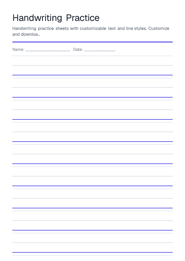 Handwriting Practice — printable PDF preview