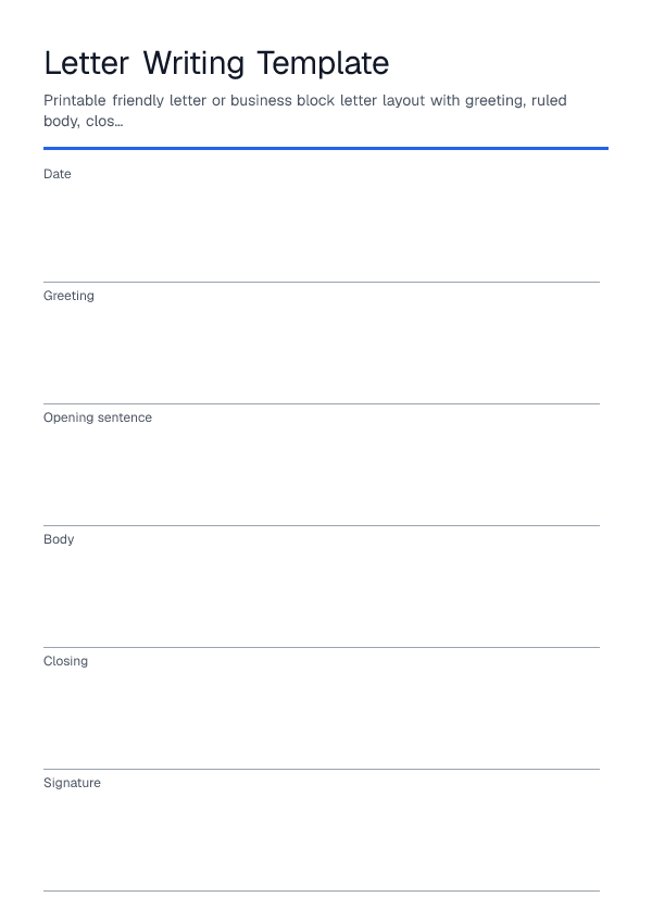 Letter Writing Template — printable PDF preview