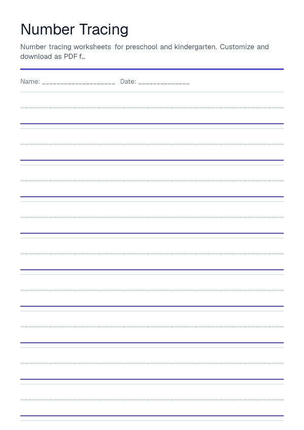 Number Tracing — printable PDF preview