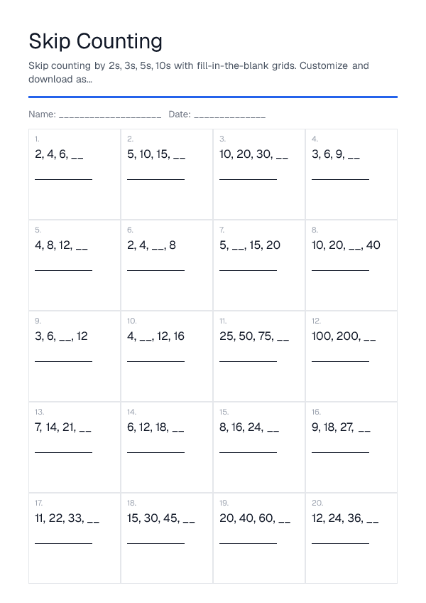 Skip Counting — printable PDF preview