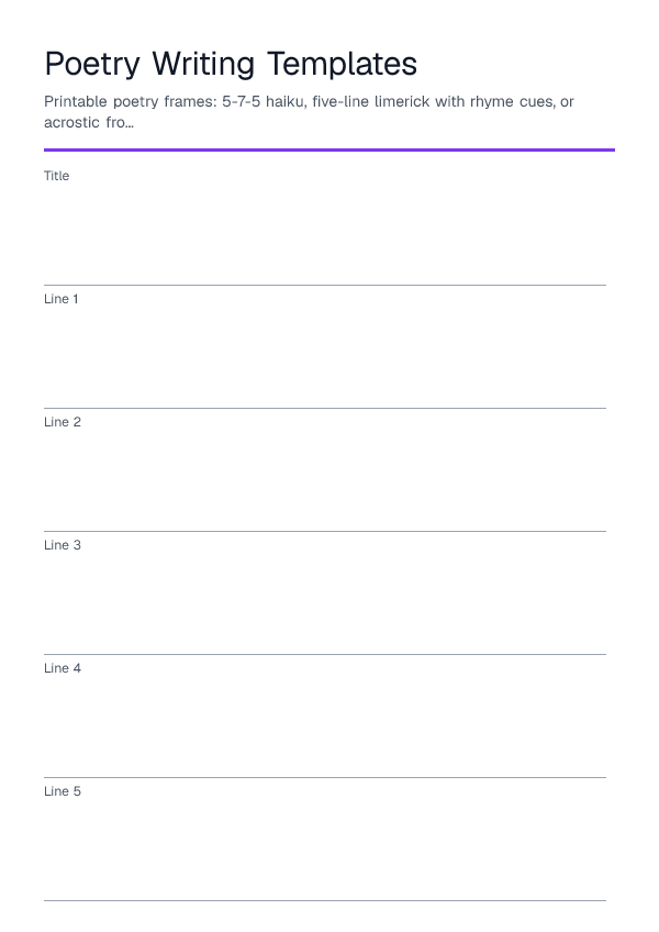 Poetry Writing Templates — printable PDF preview
