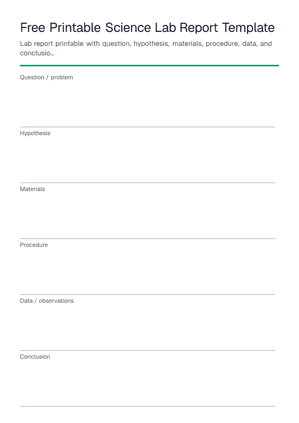 Free Printable Science Lab Report Template — printable PDF preview