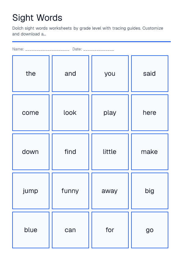 Sight Words — printable PDF preview