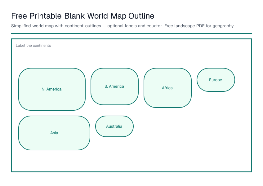 Free Printable Blank World Map Outline — printable PDF preview