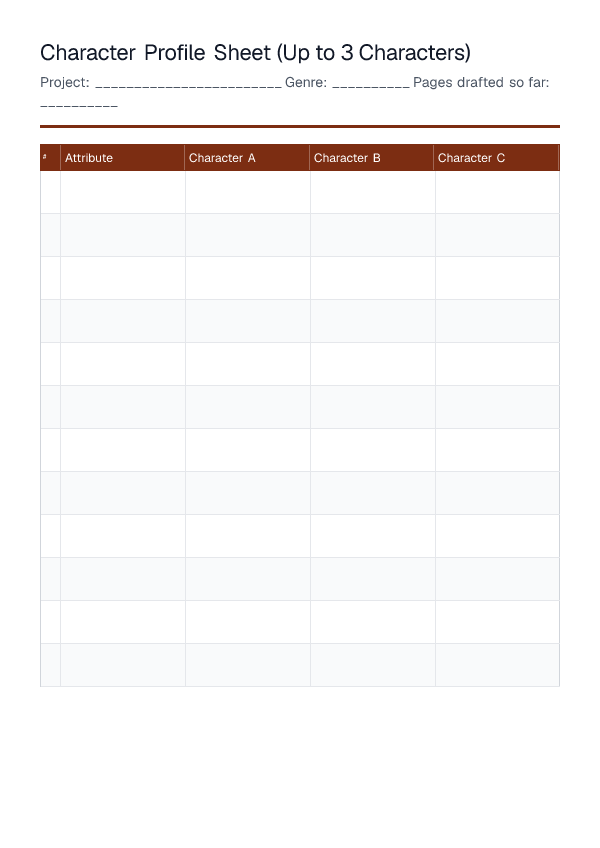 Character Profile Sheet (Up to 3 Characters) — printable PDF preview