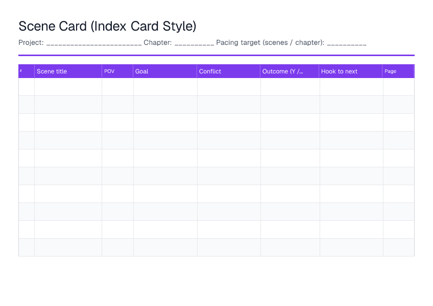 Scene Card (Index Card Style) — printable PDF preview