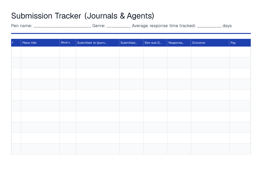 Submission Tracker (Journals & Agents) — printable PDF preview